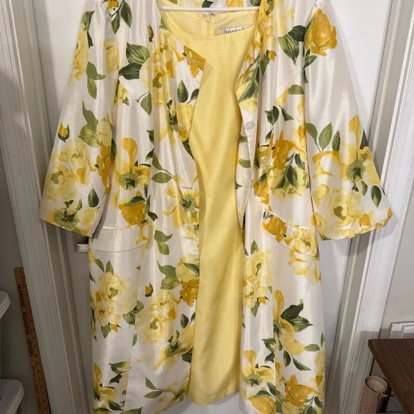 Danillo Women's Floral Midi Dress yellow with floral jacket - Yellow and Green - Picture 2 of 15